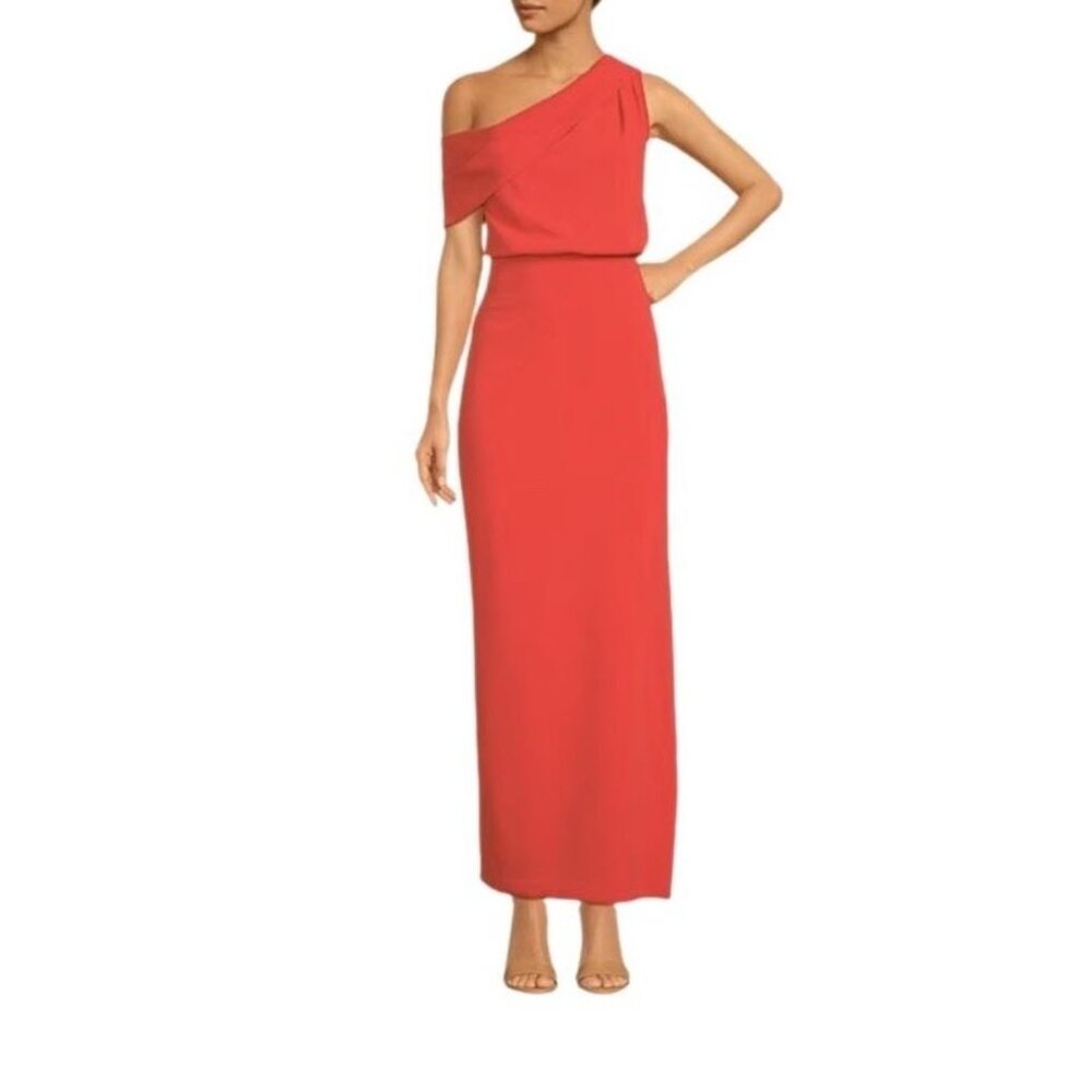 Belle Badgley Mischka Raya One Shoulder Draped Side Slit Maxi Dress Size 6 - Picture 11 of 12